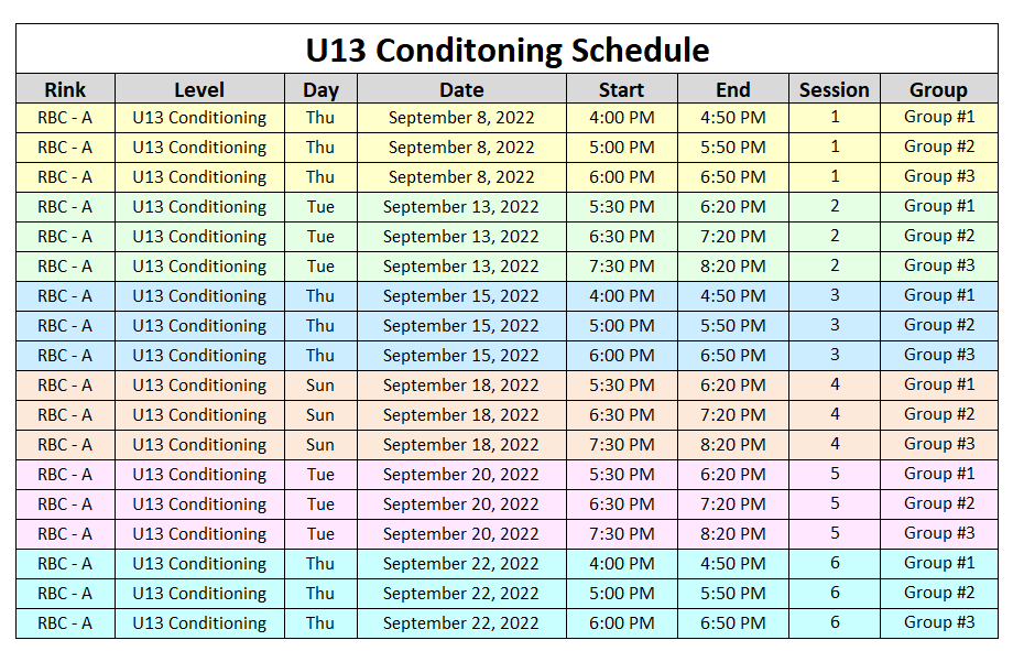 2022 - 2023 INFO - Conditioning U13 | Dartmouth Minor Hockey Association